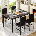 Hooseng 5 Piece Dining Table Set for 4, Faux Marble Kitchen Table with Upholstered Chairs, Modern Dinner Table Set for Dining Room, Apartment, Small Spaces, Brown＆Brown