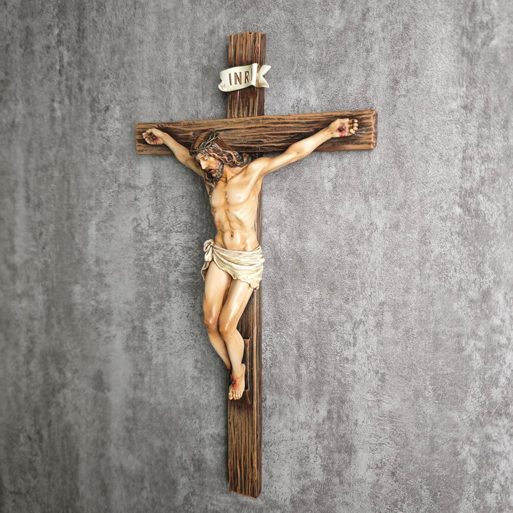 BC Catholic Crucifix Wall Cross, 10"H Jesus Christ Cross for Wall, Catholic Gift, Religious Wall art, Renaissance Sculpture Handmade by Buildclassic