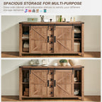 T4TREAM Farmhouse Sideboard Buffet Cabinet with Storage, 60" Large Kitchen Cabinet w/Sliding Barn Doors and 4 Drawers, 31.2'' Tall Wood Coffee Bar Table for Dining Room, Light Tree Knot