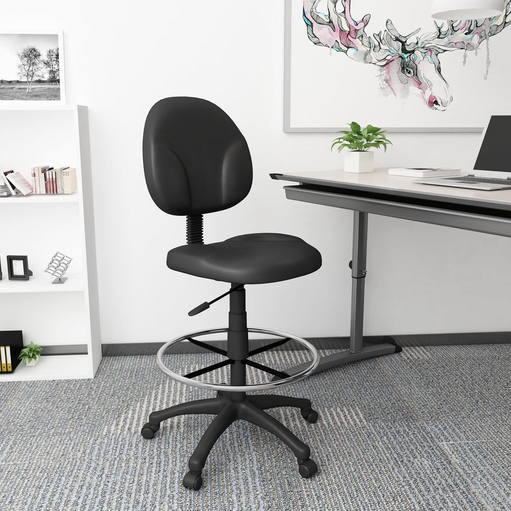 Boss Office Products Stand Up Caressoft Drafting Stool Without Arms in Black (B1690-CS)