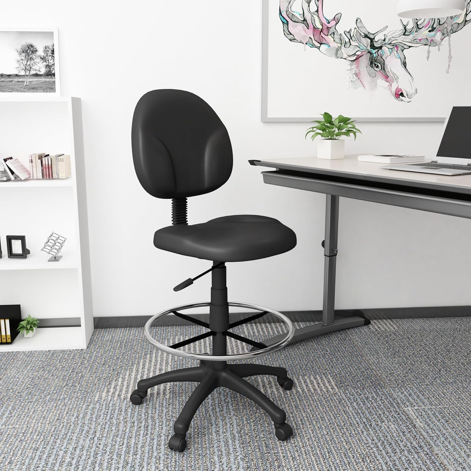 Boss Office Products Stand Up Caressoft Drafting Stool Without Arms in Black (B1690-CS)