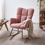 Rocking Chair Nursery, High Backrest Teddy Glider Rocker Upholstered Rocker Recliner Modern Rocking Accent Chairs for Bedroom, Living Room, Offices (Pink)
