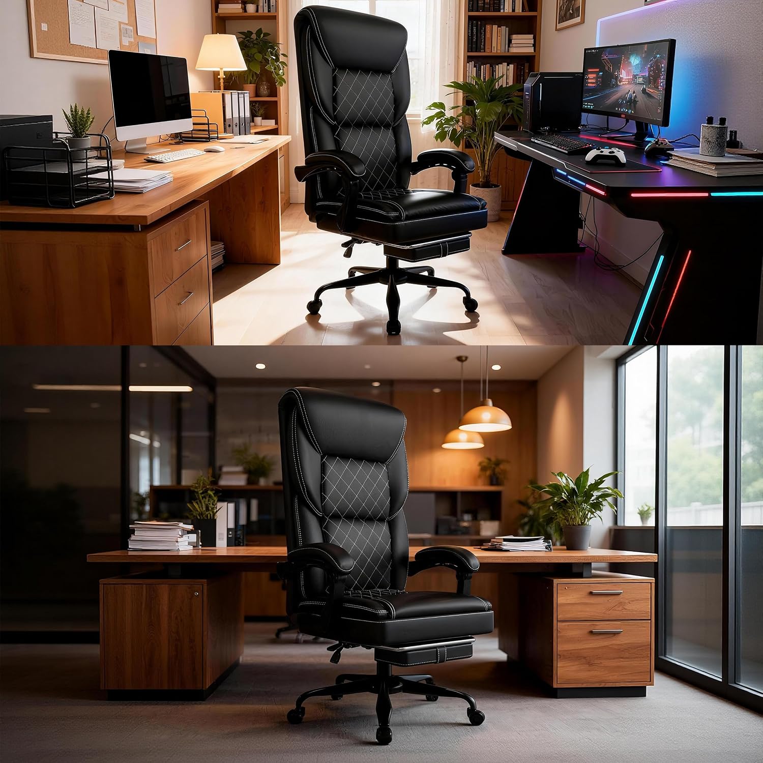 Gaming Chair, Office Chair with Inflatable Lumbar Support, Ergonomic Comfortable Wide Computer Chair with Footrest and Linked Soft Armrests, High Back 3D Enveloping Seat Cushion