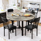 AWQM Round Dining Table Set for 4, Wood Circle Kitchen Table and Chairs Set for 4, Modern Dining Room Sets with 4 Faux Leather Chairs, Round Dinner Table for Small Space, Grey