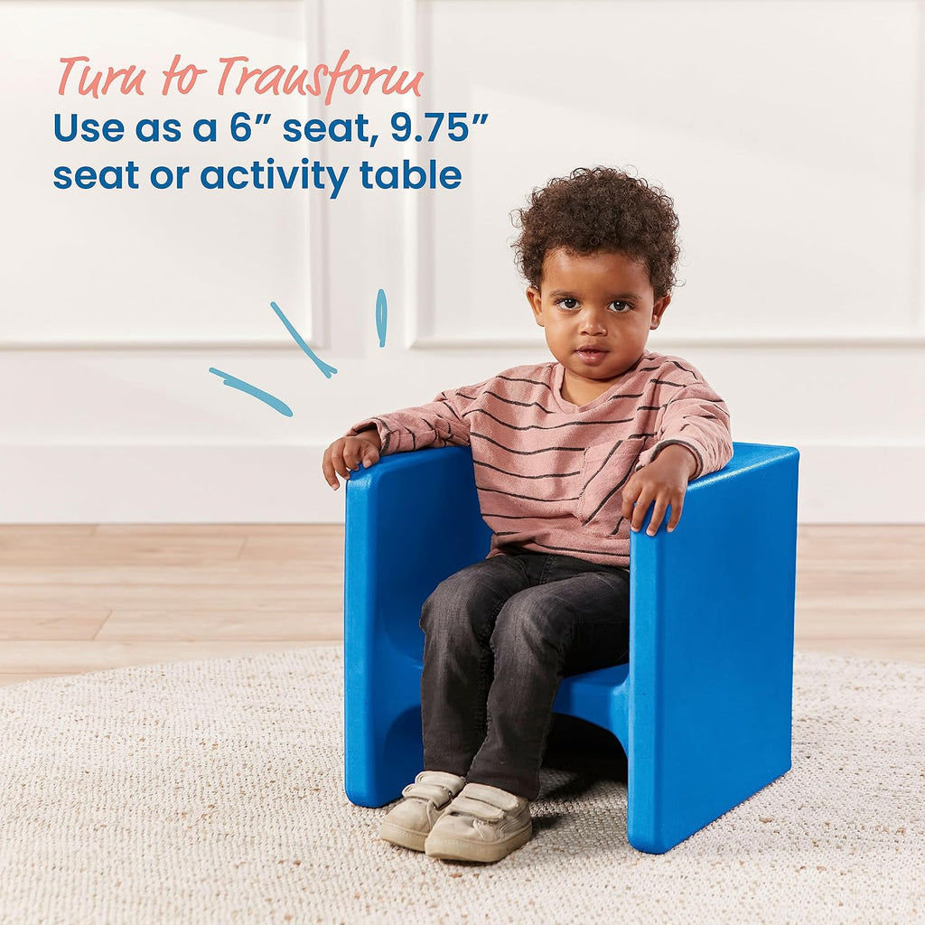 ECR4Kids Tri-Me Indoor/Outdoor 3-in-1 Plastic Multipurpose Cube Chair, Flexible Seating, Blue
