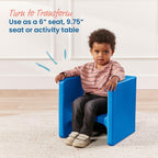 ECR4Kids Tri-Me Indoor/Outdoor 3-in-1 Plastic Multipurpose Cube Chair, Flexible Seating, Blue