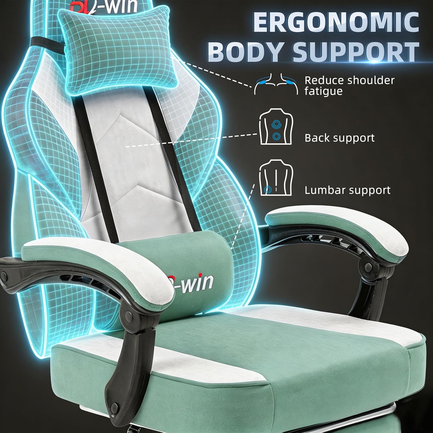 Shintenchi Big and Tall Gaming Chair Fabric Pocket Spring Cushion,High Back Recliner with Footrest and Headrest for Adults, Massage Lumbar Support for Home Office, Ergonomic Computer Desk Chair, Green