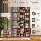 LEVNARY 71" Media Storage Tower, 22-Compartment Multimedia Cabinet with Adjustable Shelves, Fluted Grooved Sides, Anti-Tip Kit, for Movies, Games and Books (Walnut)