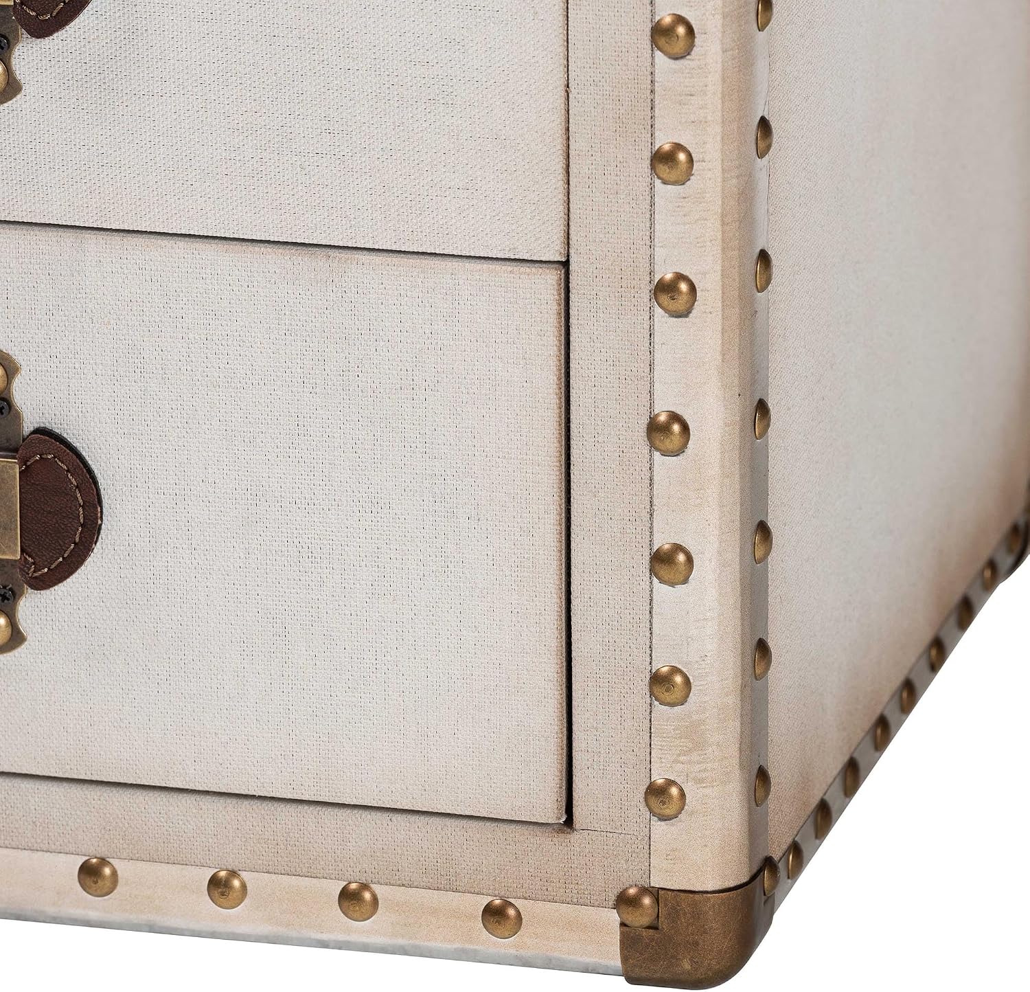 Baxton Studio Jaelyn Canvas End Table, 4-Drawer, Beige/Coffee/Silver