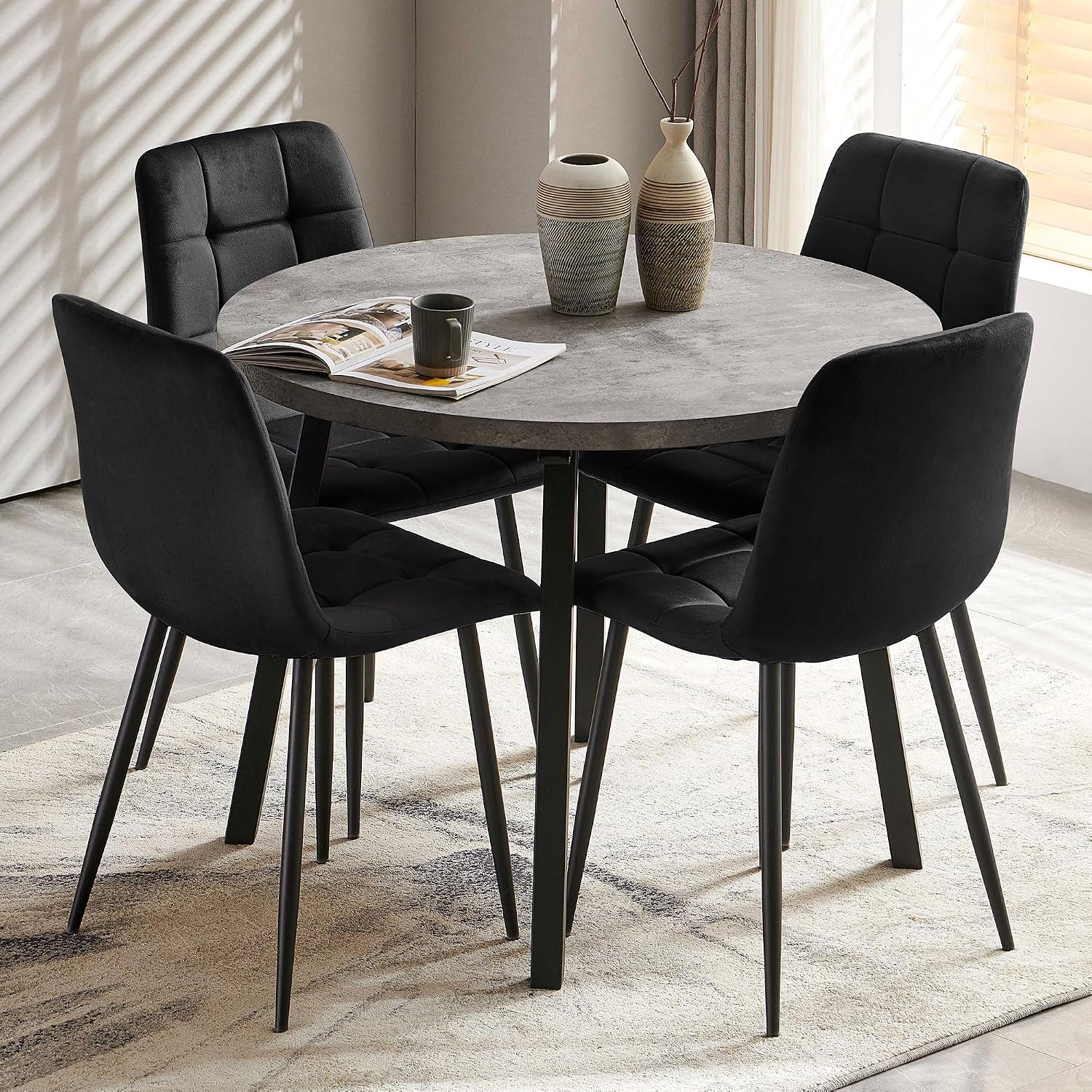 Homedot Black Dining Chairs Set of 4, Modern Upholstered Velvet Kitchen Reception Chairs Tufted, Comfortable Living Room Chairs for Apartment/Dining Hall