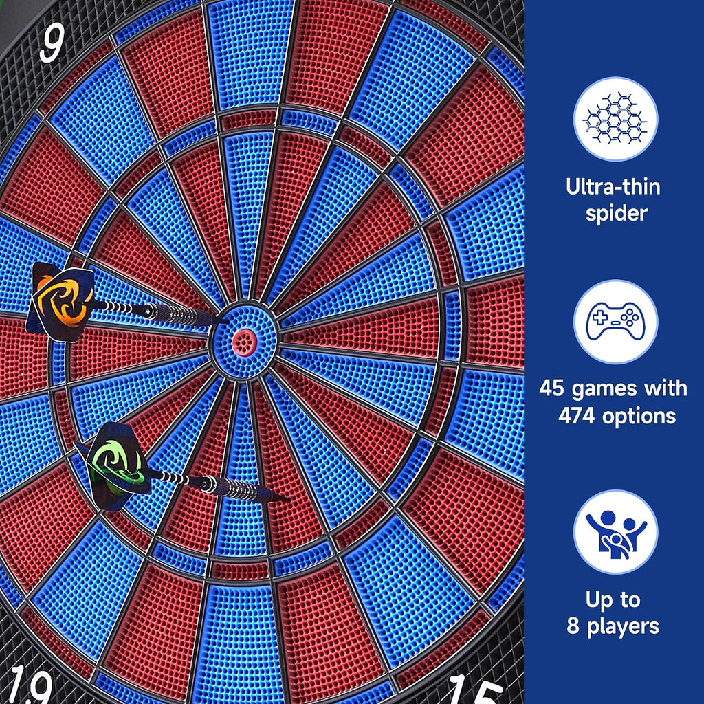 Electronic Dart Board with Cabinet Set, Electric Digital Dart Boards for Adults with Light Strips, Soft Tip Dartboard Cabinet Door with Large Cricket Display and Darts Storage for 12 Darts