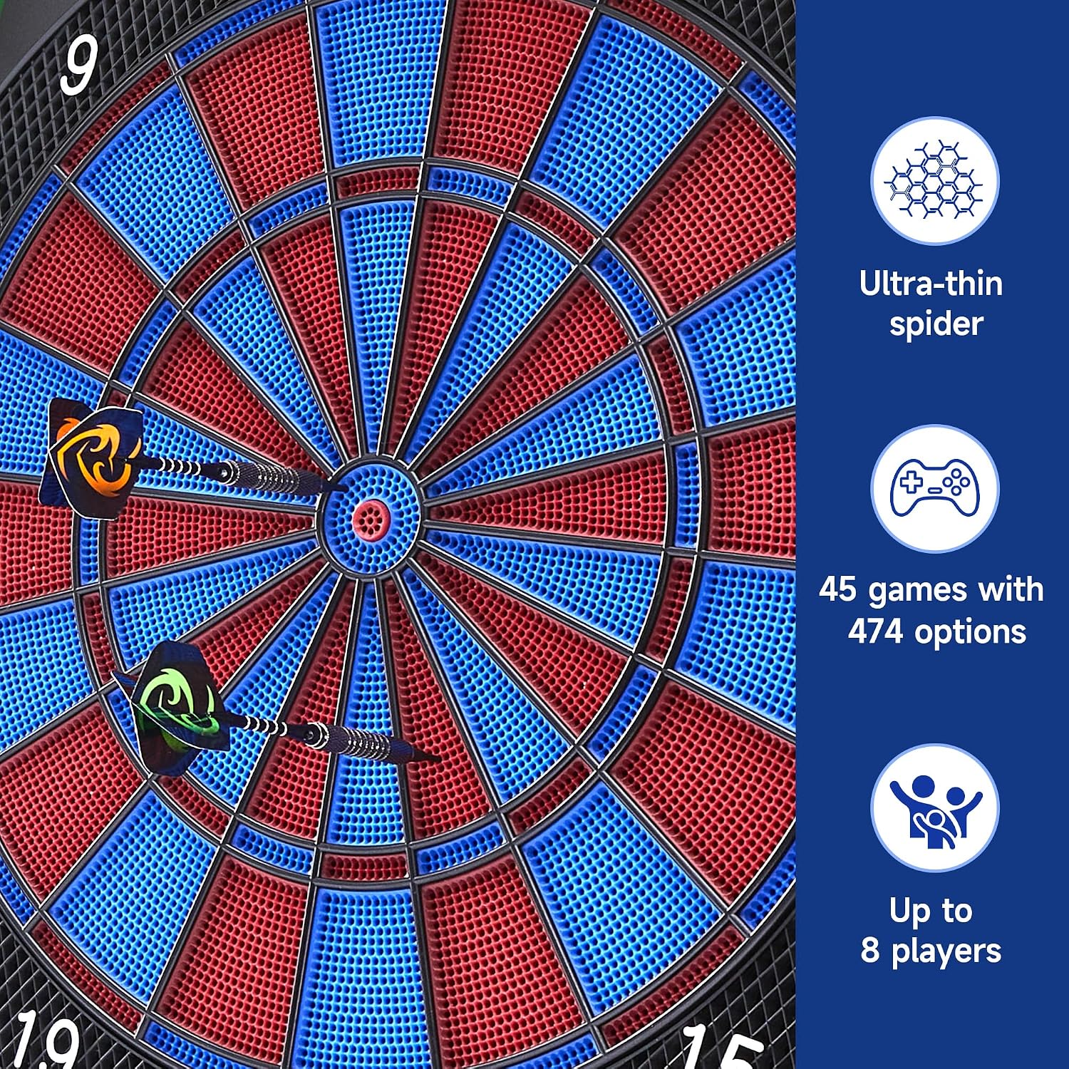 Electronic Dart Board with Cabinet Set, Electric Digital Dart Boards for Adults with Light Strips, Soft Tip Dartboard Cabinet Door with Large Cricket Display and Darts Storage for 12 Darts