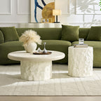 Two Fiberglass Round Coffee Table,15.75''+35.04'' Modern Design Round Side Table Center Coffee Table for Living Room,Office,Beige