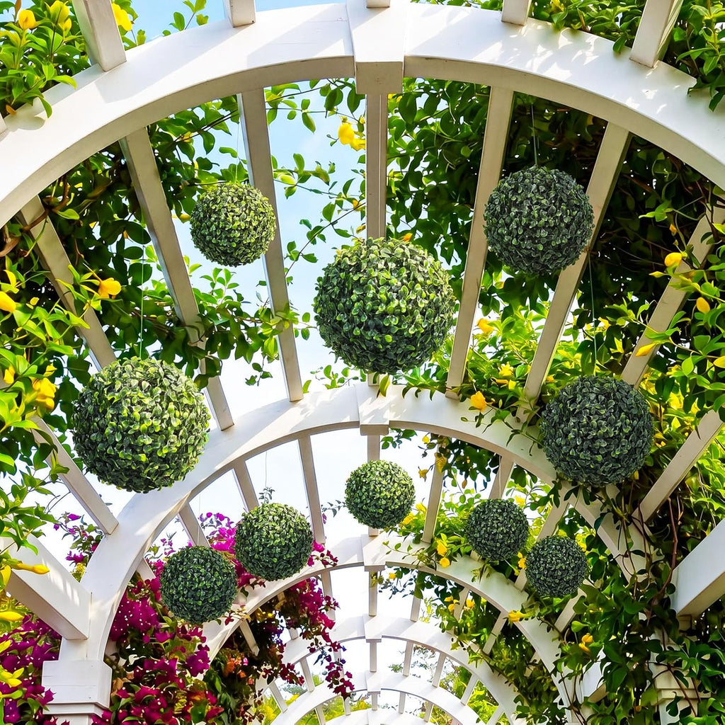 Thiccywoov 6 Pack Artificial Plant Topiary Ball Set, 3 Sizes 4''/7''/9'', Faux Greenery Boxwood Grass Balls Decorative Plants Decor for Backyard, Balcony, Garden, Indoor Outdoor Home Wedding Party