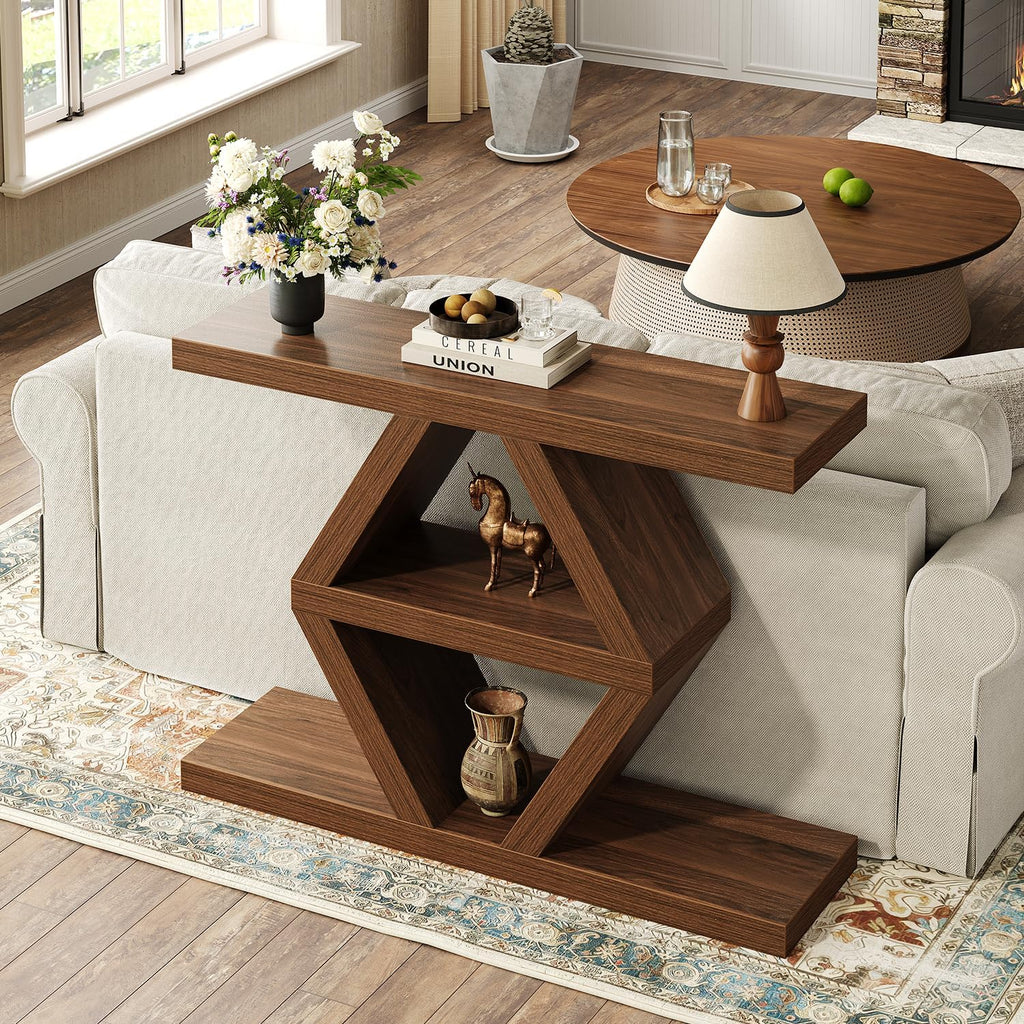 39.4-Inch Farmhouse Console Table for Entryway, Wood Behind Couch Table with Storage Shelves, Rectangular Sofa Table, Narrow Entryway Table for Entrance, Hallway, Foyer, Living Room, Entry Way Table