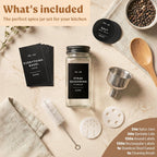 EDELHAUS Glass Spice Jars with Label and Black Aluminium Lids (24 x 4oz) Spice Containers with 240 Labels, Shaker Inserts, Steel Funnel, Empty Square Seasoning Organizer (Black Aluminium Lid)