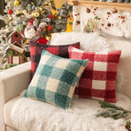 AQOTHES Red White Plaid Christmas Throw Pillow Covers 20x20 Inch Set of 2, Boucle Decorative Pillow Covers,Cozy Fluffy Home Living Room Farmhouse Decor for Sofa Couch Bed