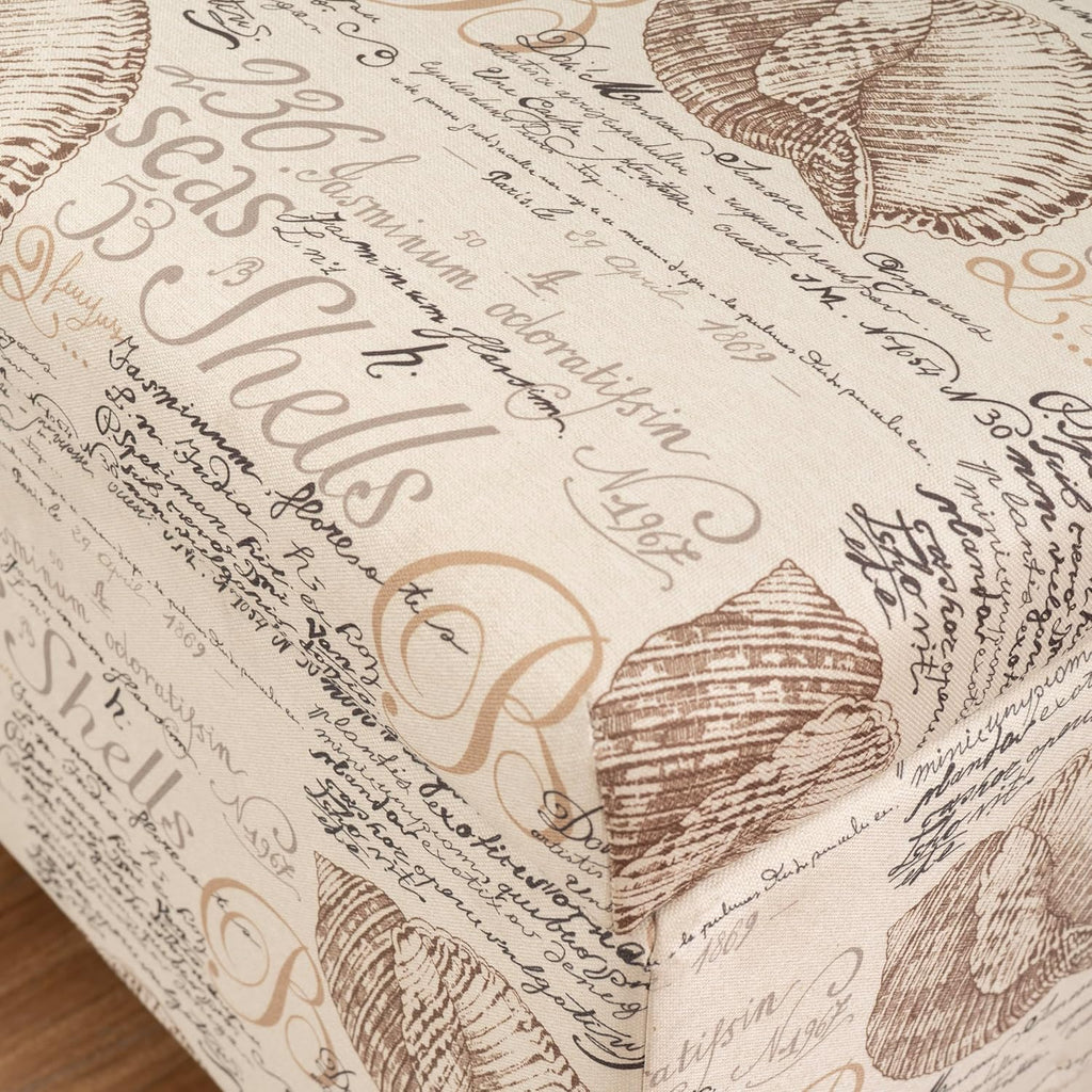 Linon Carmen Ivory and Beige Seashell Upholstered Lift Top Storage Ottoman with Wooden Feet