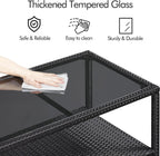 Yaheetech Outdoor Wicker Coffee Side Table with Tempered Glass Top, Black | All-Weather Rattan Patio Storage Furniture for Garden