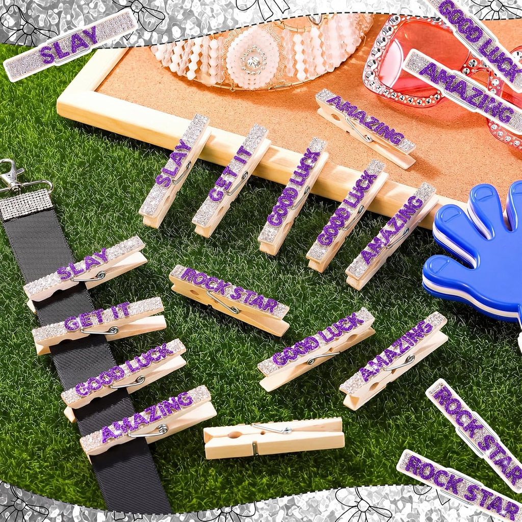 Ecation 30 Pcs Cheerleading Rhinestone Volleyball Spirit Clips Competition Cheer Pins Clothespins Cheer Charms for Clothes Pins Gifts Sports Volleyball Team Party Favors Accessories Bulk (Purple)