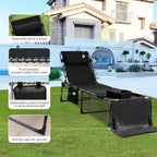 Outdoor Chaise Lounge Chair with Face Hole and Arm Hole, Tanning Chair with 5 Position Adjustable Back, Foldable Lounge Chair with Detachable Pocket and Pillow for Beach, Pool, Black