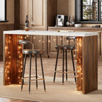 Bar Table for 4-6 People - 55” Long Counter Height Pub with Extra Thickened Tabletop, Modern Rectangular Home Bar Coffee Unit for Kitchen, Dining Room, Balcony, Living Room, Basement, White+Walnut