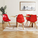 LSSBOUGHT Mid Century Modern Dining Chairs,Shell Lounge Plastic Side Chair with Soft Padded and Wooden Legs for Dining Room Living Room Bedroom Kitchen Set of 2 (red)