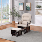 Glider & Ottoman Set: Modern Nursery Rocking Chair with Soft Beige Cushions - Wood Frame Comfort for Postpartum Recovery & Breastfeeding Mothers in Baby Bedroom