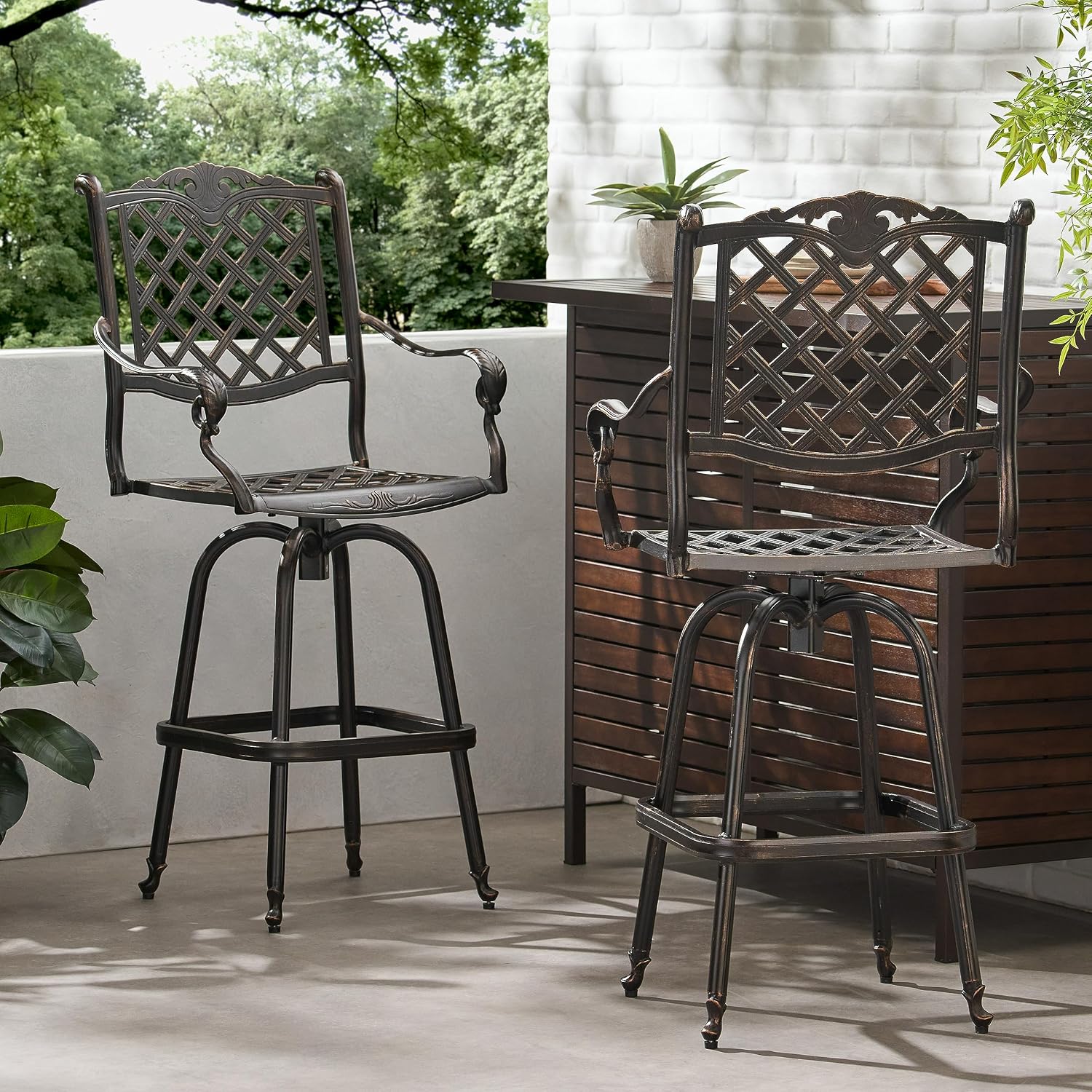 Christopher Knight Home Avon Outdoor Cast Aluminum Bar Stools, 2-Pcs Set, Shiny Copper