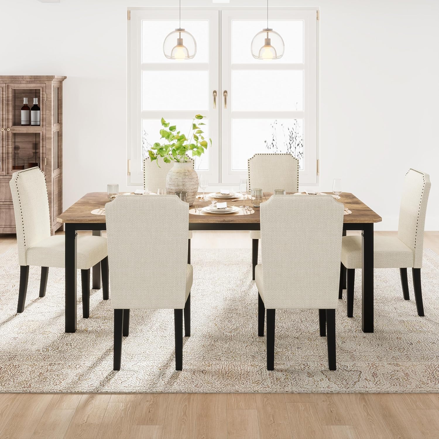 Garvee 78.7 Inch Industrial Dining Table for 6-8 People, Large Dinner Kitchen Tables with Sturdy Metal Frame, Multi-Use for Dining Room Living Room Indoor Restaurant Office Desk (Only Table)