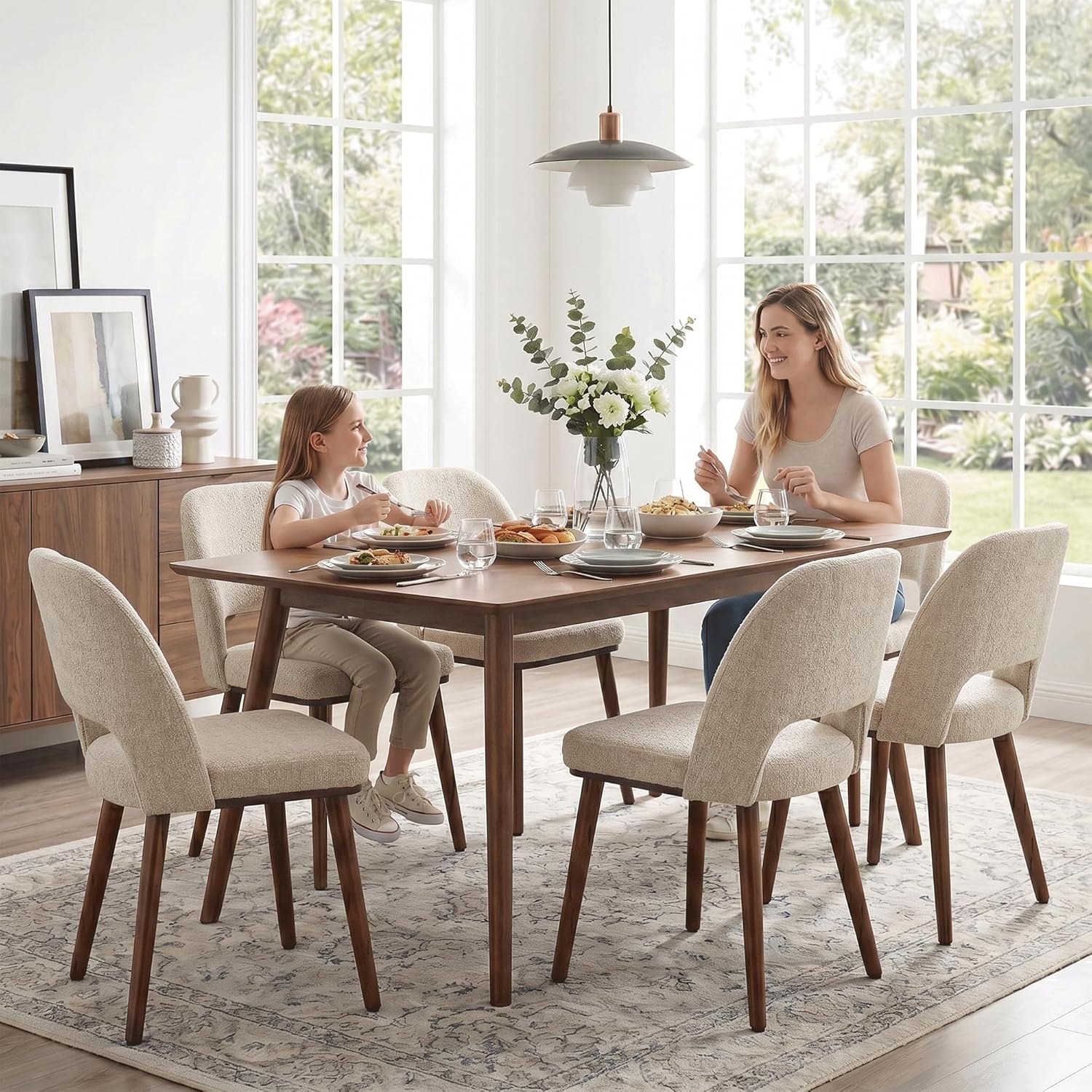Usaint Wooden Dining Chairs Set of 4, 19.3" Modern Upholstered Fabric Side Dining Room Chair with Ergonomic Curved Backrest for Kitchen Dining Room and Restaurant, Khaki