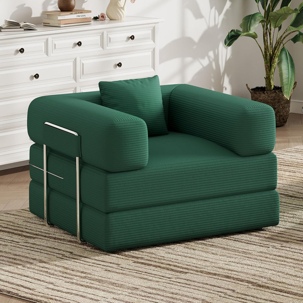 Single Couch Sofa for Small Spaces 2 in 1 Convertible Sofa to Lounger Comfy Bean Bag Chair for Adults with Removable Cover with Pillows for Bedroom, Apartment, Office (Green, 35.43" Single Sofa)