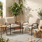 Modern Outdoor Lounge Chairs Set of 2, All-Weather Patio Accent Chairs with Thick Cushions & Durable Metal Frame for Backyard Seating, Balcony, Garden & Outdoor Living, Beige