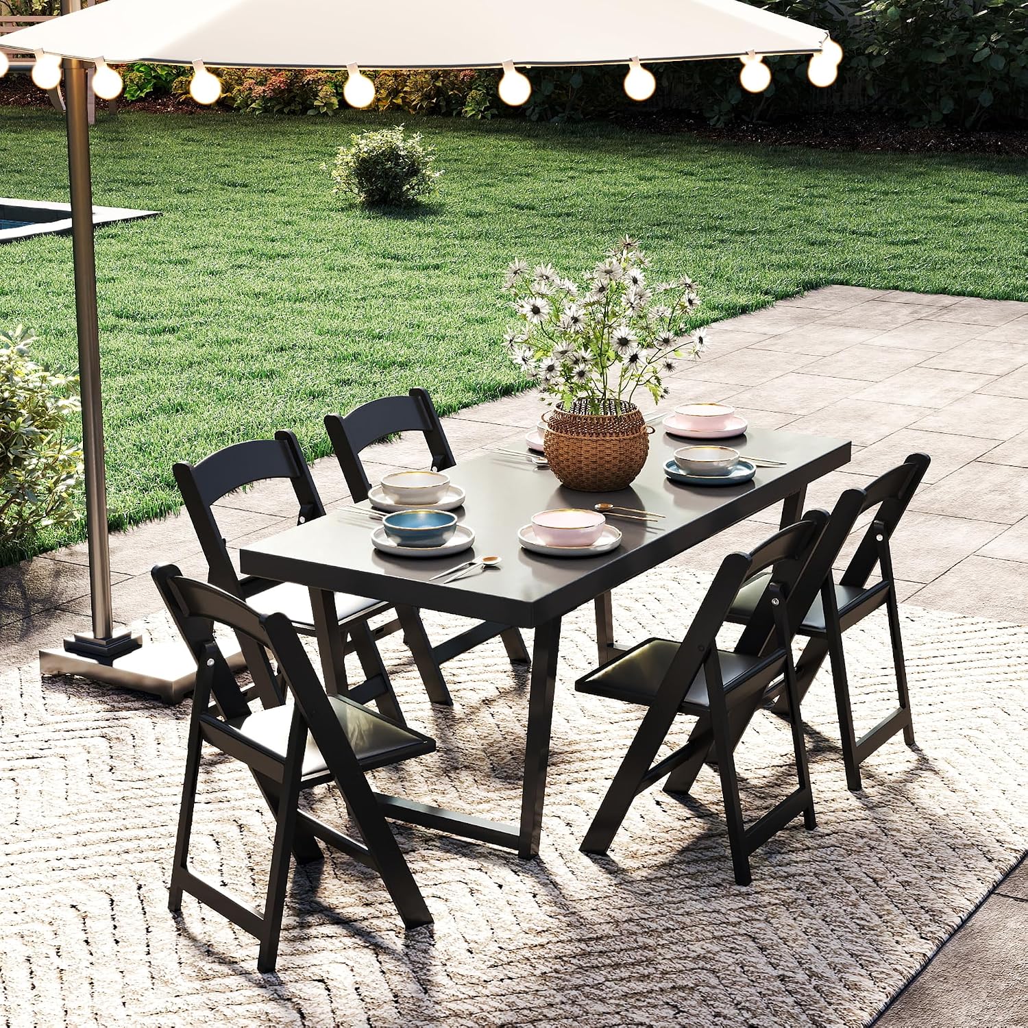 Folding Chairs Set of 4, Heavy Duty Plastic Foldable Chairs with Curved Backrest & Padded Seat, Folding Chairs for Home Kitchen Office Party, Supports 330 lbs, Space Saving Portable(Black Matte)
