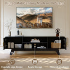 ChooChoo 59.5" Fluted TV Stands for 65 Inch TV, Mid Century Modern Entertainment Center with Storage and Adjustable Shelf, Long TV Console Media Table for Living Room, Bedroom, Black