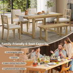 LUMISOL 6-Piece Dining Table Set for 6, Farmhouse Kitchen Table Set with 4 Upholstered Chairs with Bench, Solid Wood Table and Chairs Set for Kitchen, Dining Room, Natural Wood Wash+Beige