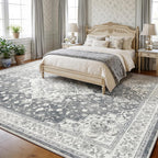 Marsail 8x10 Area Rugs,Rugs for Living Room,Bedroom,Machine Washable Area Rugs,Vintage Rug with Floral,Soft&Slip-Resistant Large Area Rug with Reinforced Bound Edges,Grey Rug
