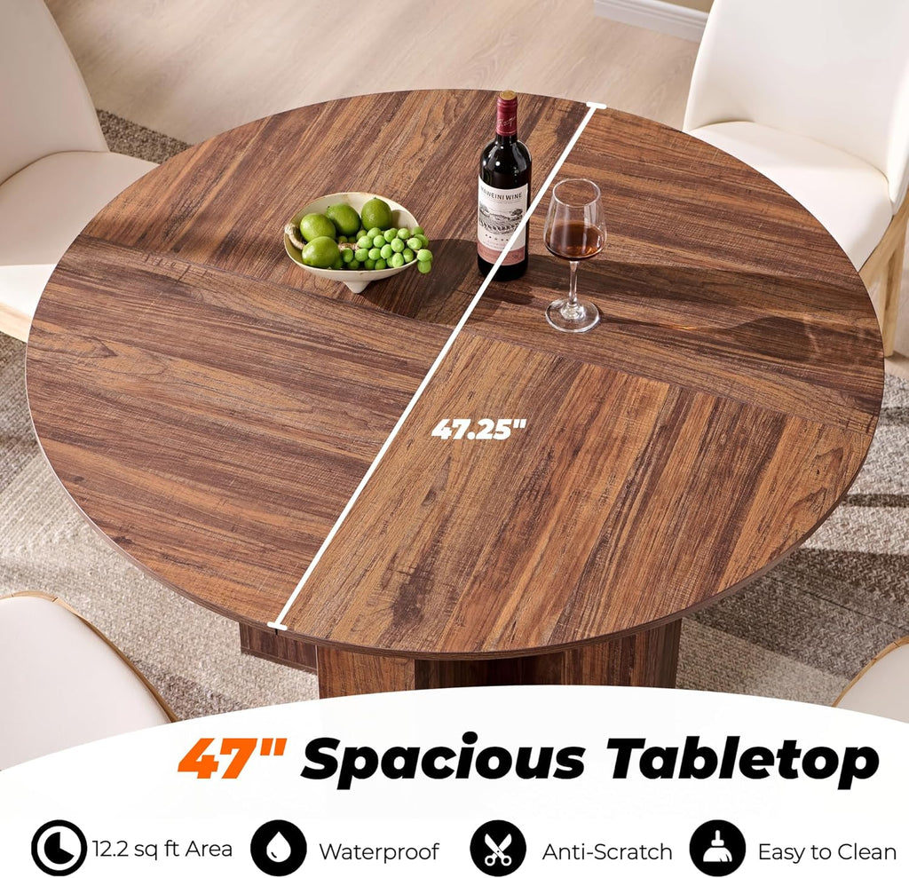 OKD 47 Inch Modern Wood Round Dining Table for 4, Dining Room Table with Stable Cross Pedestal Base & Thick Tabletop, Sturdy Circle Kitchen Table for Dinner Room, Kitchen, Nook, Rustic Walnut