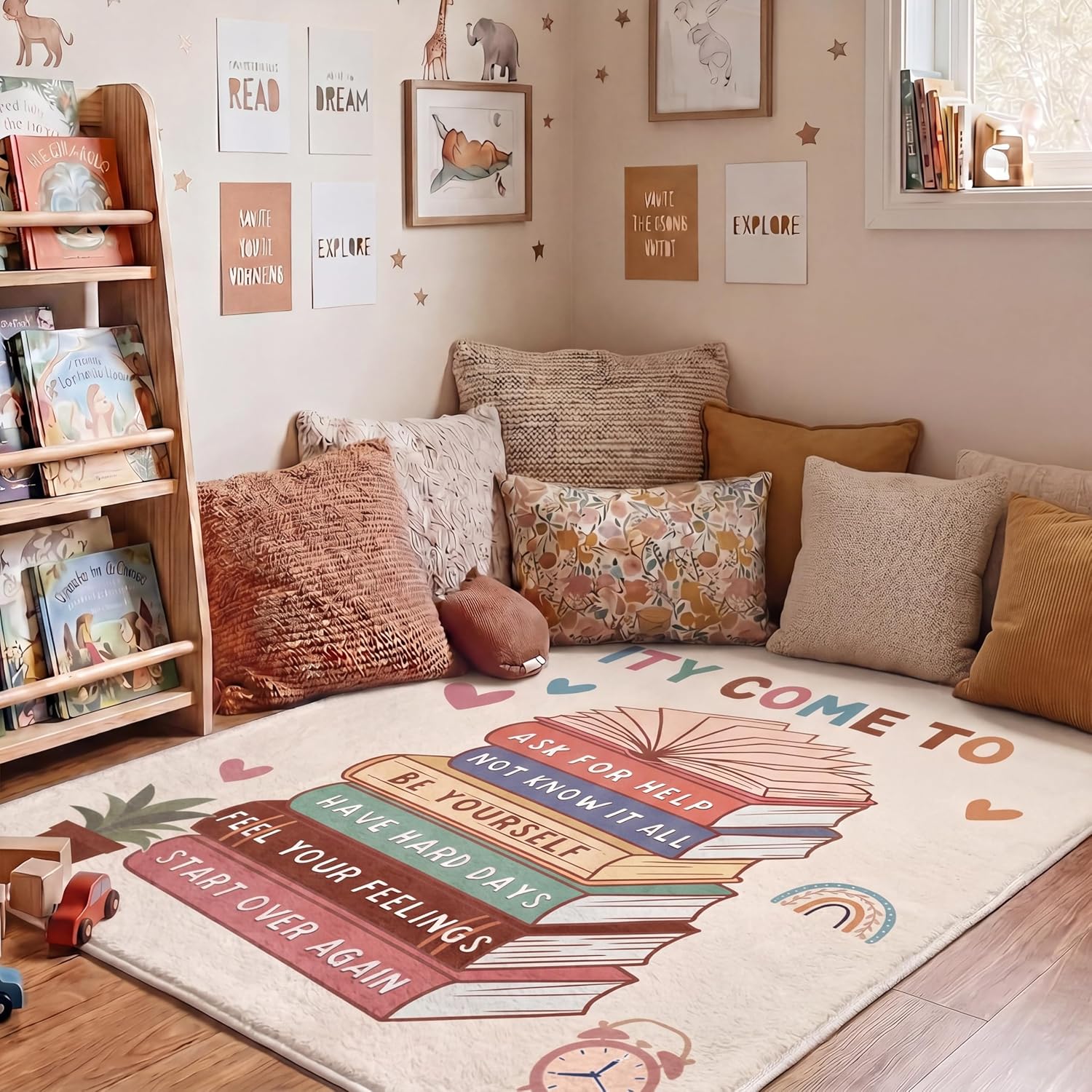 Capoda 3.3 x 4 ft Calming Corner Classroom Rug Inspirational Soft Fluffy Classroom Rug Carpet Mental Health Back to School Decor for School Bedroom Reading Corner(It is Okay to Feel)