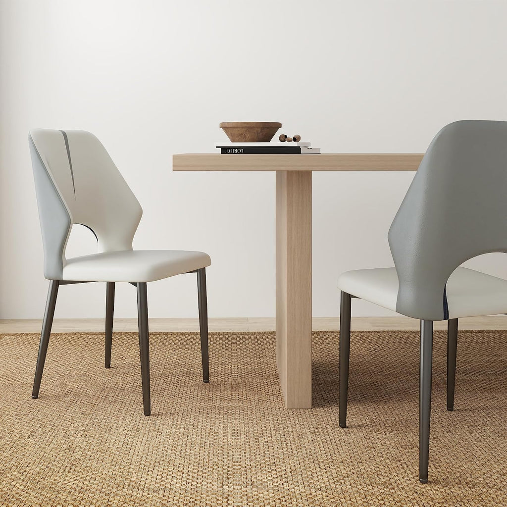 Upholstered Dining Chairs Set of 2, Modern PU Leather Dining Room Kitchen Side Chair with Padded Seat and Metal Legs Restaurant/Cafe,Light Grey
