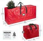 ZOBER Christmas Tree Storage Bag - With 2 Ornaments Accessories/Garland Bags - Fits 7.5 Ft Trees - Plastic, Waterproof Christmas Tree Bag For Storage Box For Xmas - Strong, Durable Handles - Red