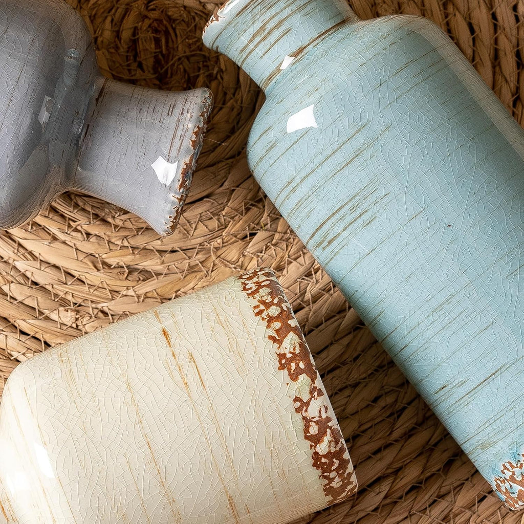 Ceramic Vases Set of 3, Modern Rustic Decorative Flower Vases for Farmhouse Home Decor, Table Shelf Mantel, Living Room, Entryway, Kitchen Centerpiece – Modern Rustic