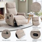 Swivel Rocker Recliner Chair, Nursery Rocking Chair with Heat and Massage, Glider Reclining Chair for Living Room Small Space Bedroom, Chenille Khaki