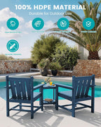 SEWRWALL 3 Pieces Patio Bistro Set, All Weather Adirondack Chair Set with Side Table, HDPE Material Outdoor Patio Furniture Set for Balcony, Porch, Garden, Backyard- Navy
