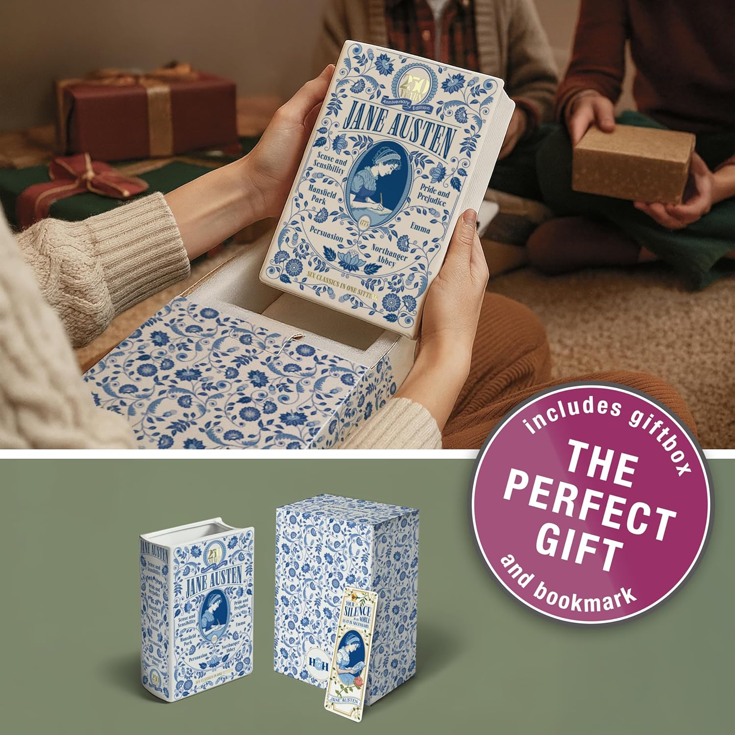 H&H + 6 in 1 + Jane Austen Book Vase for Flowers + Bookmark + Emma, Mansfield Park, Sense and Sensibility, Northanger Abby, Persuasion, Pride and Prejudice Merch + 2025 Jane Austen Anniversary Edition