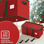 Simple Houseware Heavy-Duty Large Christmas Ornament Storage Box with Adjustable Dividers, Stores up to 128 Ornaments, Zipper Lid, Red
