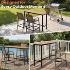 Pellebant 28.7" Outdoor Bar Stools Set of 2, Metal Patio Barstools with Back & Armrest, All-Weather Textilene Bar Height Chairs for Patio, Garden, Balcony, Brown