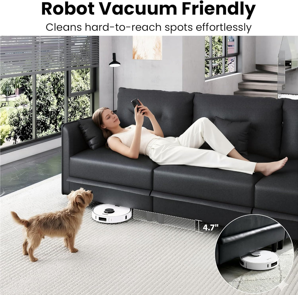 LLappuil Faux Leather Sectional 7-Seater Modular Sofa with Storage, Wide Deep Seat U Shaped Couch for Living Room, Office, Apartment, Rearranged, Waterproof & Easy Clean, Black
