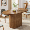 Tribesigns 47.24" Oval Dining Table, Rustic Wooden Kitchen Table with Wooden Base for 4, Small Farmhouse Dinner Table for Home Dining Room, Kitchen, Living Room, Brown