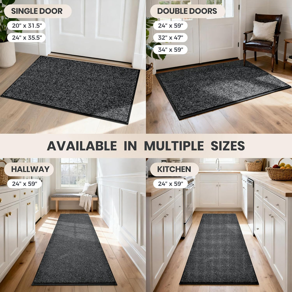 PURRUGS Dirt Trapping Door Mat 20" x 31.5", Non-Slip Machine Washable Entry Rug, Entrance Mat, Indoor Front Door Mat, Super Absorbent Entryway Rug for Muddy Shoes & Paws, Heathered Charcoal